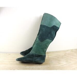 Vintage Wild Pair Boots 7.5 Green Leather Patchwork 70's Disco Boho